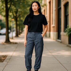 $44 NWT Linen Utility Joggers Womens Size 4 Gray Mid Rise Relaxed Fit Tapered St